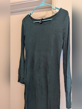 Dark Green Sleeve Scoop Neck Women's Midi Dress